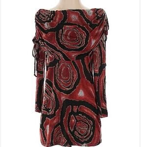 P Luca Milano Top Shirt Artsy  Loose Cowl Neck Long Sleeve Abstract Lagenlook